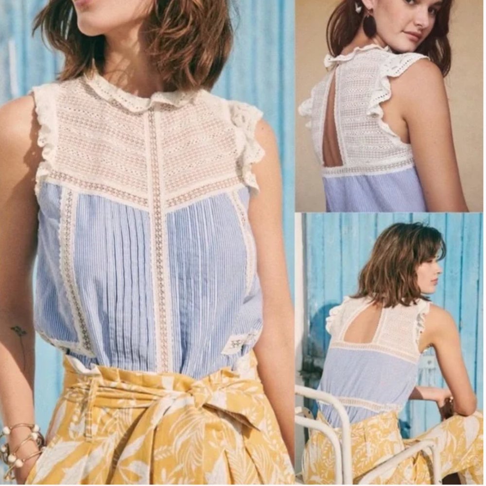 Sezane Diana Blouse, Sleeveless Top of Pinstripes